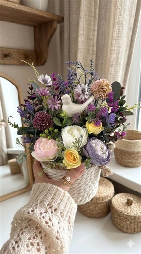 Handmade Spring Flower Arrangement, Easter Home Decor, Floral Table Centerpiece With Bird, Rustic Cottagecore Interior Decor - Etsy