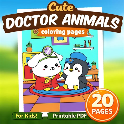 Doctor Animal Coloring Pages Printable PDF for Kids Age 4–8 | Cute Chibi Animal Doctors Coloring Book | Toddler Activity | 20 Pages - Etsy