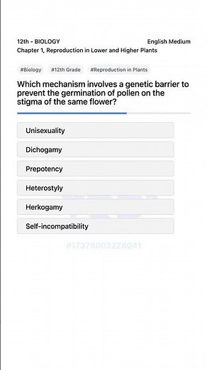 Biology 12th Reproduction in Plants Self Incompatibility