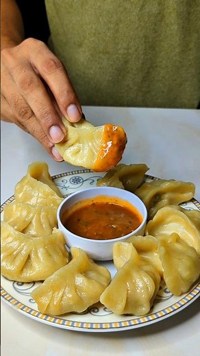 Chicken Momos with Spicy Chutney 🥵 #shorts #food #recipe #momos