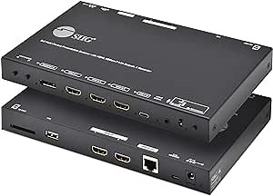 SIIG 4K 5x3 Multiple Input Presentation Switch with Recorder, 5 inputs (1 DP, 3 HDMI, 1 USB-C DP Alt Mode), Two HDMI & one HDBaseT outputs, USB Flash or SD Card Recording, TAA Compliant CE-H26S11-S1