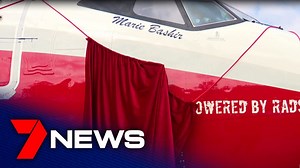 An bushfire-fighting air tanker has been welcomed to Sydney today. "It's rather overwhelming, having a lifesaving aircraft bearing one's name" - Professor Marie Bashir - Former Governor of New South Wales. www.7NEWS.com.au #NSWfires #7NEWS | 7NEWS Sydney