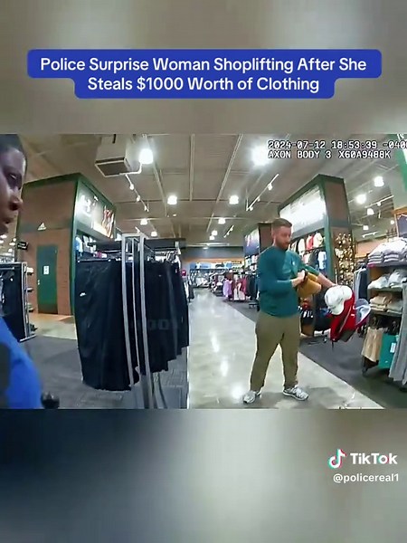 Police Surprise Woman Shoplifting After She Steals $1000 Worth of Clothing #bodycam #police #policeofficer #policeoftiktok #fyp