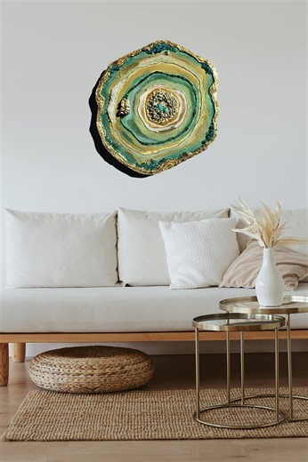 Geode Painting in Resin, Green Agate, Modern Wall Decoration, Unique Handmade Piece - Etsy Australia