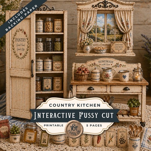Country Kitchen Interactive Fussy Cutting Kit, Printable Junk Journal Ephemera, Farmhouse Kitchen Printable, Shabby Chic, Digital Download - Etsy