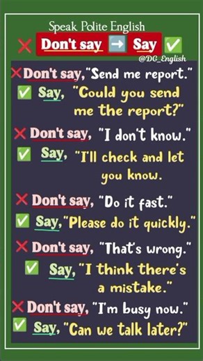 Polite English Sentences For Practice 👩🏻‍🏫 ❌ Don't say ➡️ ✅ Say 🤗 #goviral