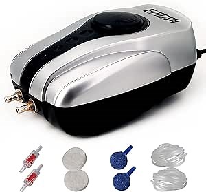 Aquarium Air Pump, Fish Tank Bubbler, Quiet Aerator Pump with Air Stone Check Valve and Tube, for 2-100 Gallon Aquarium