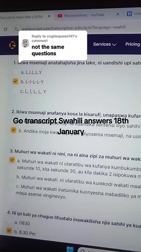 Gotranscript Swahili Answers for Online Transcription Jobs