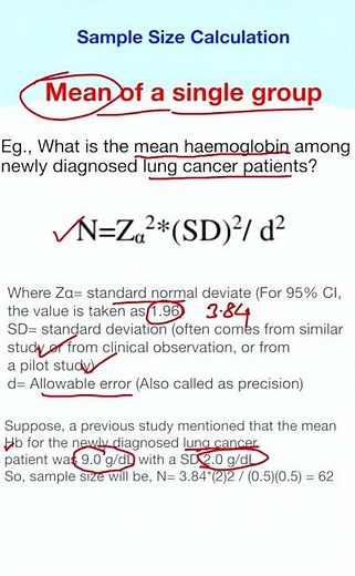 How to calculate/determine sample size for estimation of mean in a single group? #bcbr #research