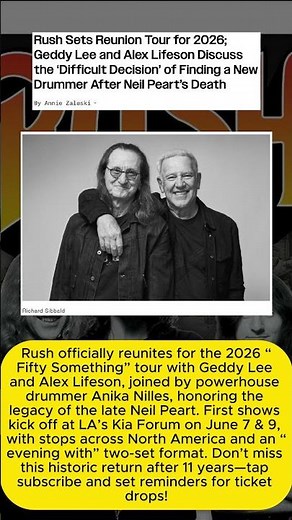 Rush Reunion 2026 Geddy Lee, Alex Lifeson, New Drummer Anika Nilles!