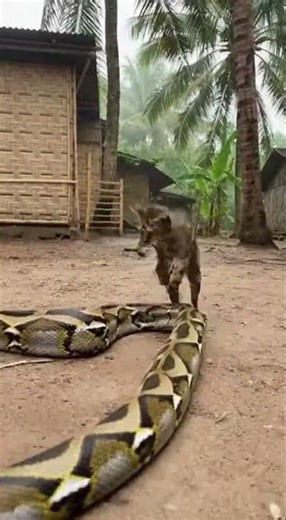 Cat vs GIANT PYTHON... Insane Fight 🐍😱 #Shorts