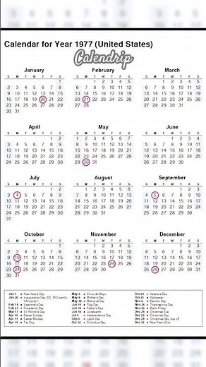 Calendar 1977 #monthsoftheyear