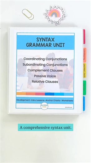 Allison Fors | Speech Therapy on Instagram: "The Complex Sentences Syntax Grammar Bundle is officially here! These print-and-go resources were designed to systematically teach students how to build stronger, more mature sentences for both spoken language and writing. The resources included are: 1. coordinating conjunctions 2. subordinating conjunctions 3. complement clauses 4. passive voice 5. relative clauses Syntax is one of the biggest missing links behind reading comprehension and written la
