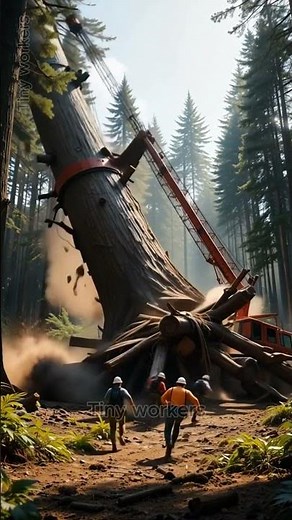 Giant Tree Crashes on Crane! Workers Escape in Seconds 🌲💥🚨EP-05 #TreeFelling #Shorts