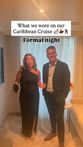 Here’s what we wore on Formal Night on our Caribbean cruise onboard Star Princess 🛳️🌟🥂 This is a new black cocktail dress that I picked up on Amazon recently. I love the off the shoulder look & it’s so easy to pack since it doesn’t wrinkle 😂 Frank is wearing a suit and dress shirt, without a tie 👔 We went to @princesscruises Love by Britto for dinner & it was fabulous!! 😋 Do you like to dress up for formal night on a cruise? There’s no right or wrong answer of course 🤔👇 #cruise #cruiseou