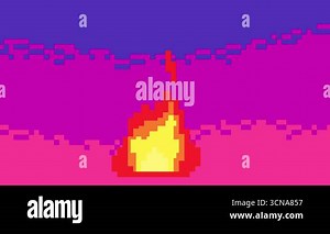 pixel fire flame on pixel background. pixel art