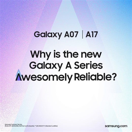 21K views · 413 reactions | Find out why Galaxy A series is awesomely reliable  Enjoy upgraded durability, uncompromised security, extended OS upgrade, and so much more  Experience awesome now with Galaxy A07 and A17!  smsng.co/GalaxyA07-FB  smsng.co/GalaxyA17-FB | Samsung | Facebook