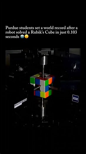 Curious Matters on Instagram: "Students at Purdue University just made history by building a robot that solved a Rubik’s Cube in only 0.103 seconds, showcasing the extreme limits of precision engineering and creative problem-solving. Using high-speed cameras, ultra-fast motors, and highly optimized software, the robot analyzed the cube and executed a complete solution almost instantly with near-perfect timing. This record-breaking achievement highlights how student innovation, teamwork, and acad
