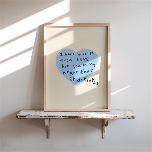 Blue Heart: Hand-drawn Typography Poster, Minimalist Home Decor (digital Download, Vertical) - Etsy