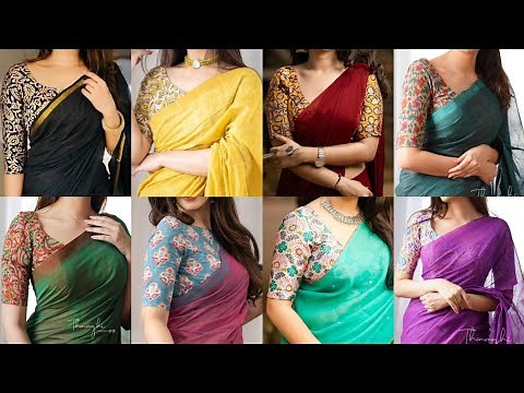 Printed Cotton Saree Blouse Designs / Plain Saree With Printed Blouse / Printed Saree Blouse Pattern
