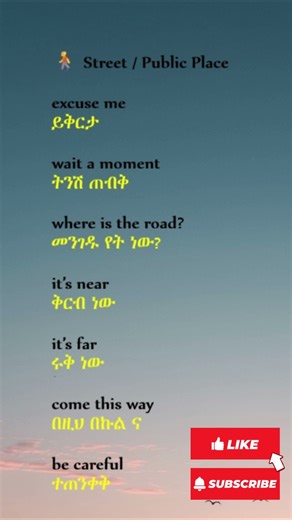 🚶 Street English Phrases with Amharic | በመንገድ ላይ የሚጠቅሙ እንግሊዝኛ ንግግሮች | Daily Amharic English