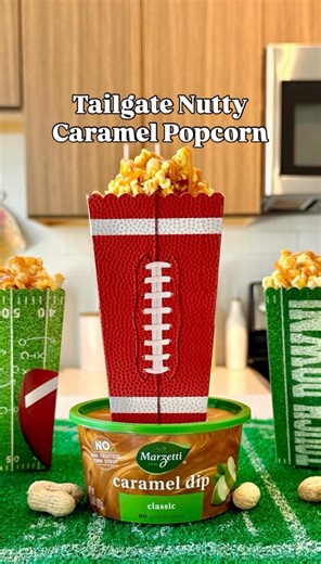 Game day just got sweeter 🍿🏈 Marzetti Caramel Dip x popcorn make the ultimate tailgate party snack! For the full recipe—search ‘Nutty Caramel Popcorn’ on whatsfordinner.com. | Marzetti