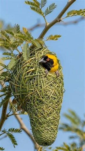 This Weaver Bird Builds an Entire Hanging Nest Step by Step 😳 #birdnest #timelapse #nature