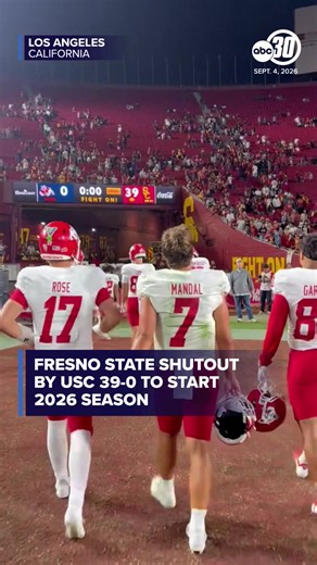 Fresno State's first official game as a Pac-12 member is one to forget as the USC Trojans shut out the Bulldogs 39-0. Former Buchanan grad Jayden Mandal completed 7/15 of his throws for 77 yards, with over half of that total yardage coming in the final drive of the game. Up next, Fresno State will host this season's home opener against Sacramento State on Sept. 12. Kickoff is set for 7:30 p.m.