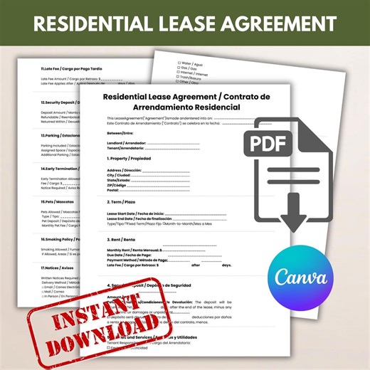 Bilingual Rental Lease Agreement Template, Spanish English (printable PDF) - Etsy