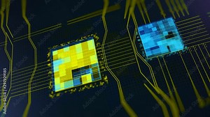 Processors CPU concept. Animation. Motherboard digital chip. Abstract animation of computer central processing unit CPU in digital cyberspace