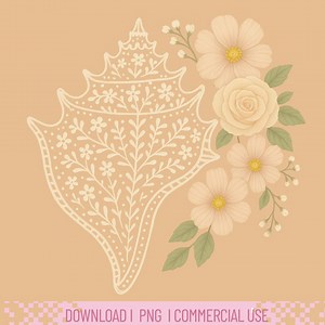 Floral Lace Conch Shell PNG | Summer Beach Clipart | White Seashell Digital Download - Etsy