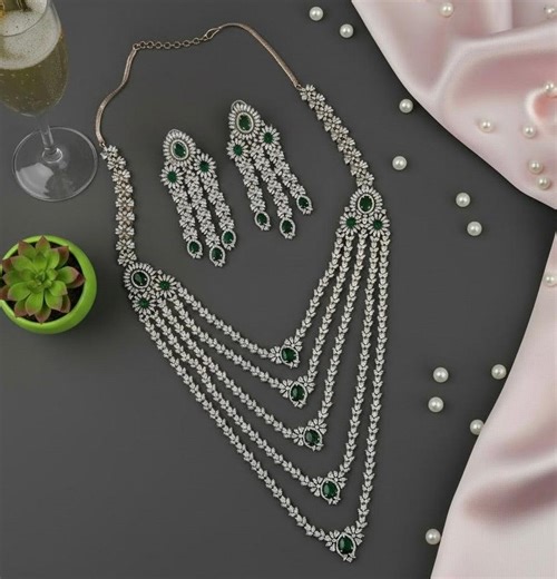 Green CZ Layered Necklace - Etsy