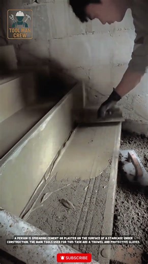 The process of plastering or cleaning concrete stairs uses a mixture of cement and sand #toolmancrew