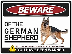 German Shepherd Warning Sign 8x12inch, Beware of Dog Metal Signs for Home Outdoor Yard Fence Office Club Bar Wall Art Decor