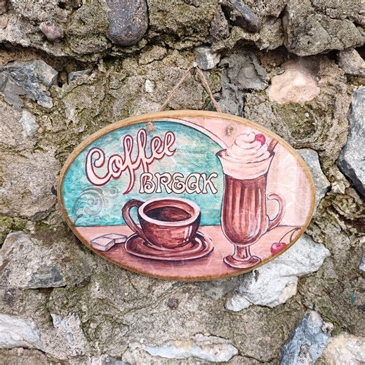 Coffee Break Wooden Sign, Shabby Chic Wall Decor - Etsy