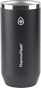 ThermoFlask Tall Can Cooler - 2-in-1 Insulated Can Cooler Cup - Durable Stainless Steel Cooler with Non-Slip Base - Dishwasher-Safe Beverage Can Cooler - 16 oz, Jet Black