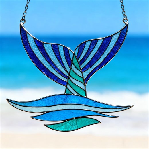 Whale Tail Stained Glass Pattern: Ocean Suncatcher Template (PDF), Beginner-friendly Design - Etsy