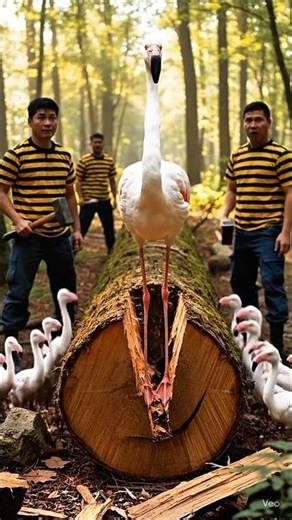 rescue mother Flamingo and Flamingoings from giant log ‎#animals #shorts