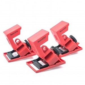 Circuit Breaker Lockout Device, Clamp-on Single Pole Breaker Lock Out Device, Lock with Padlock onto Electrical Board, OSHA Compliant, Tamper Proof, Red, 3 Pack, 480/600 Volt