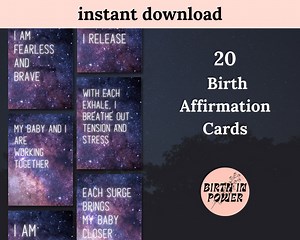 20 cartes d'affirmation de naissance relaxantes du ciel nocturne A4 et A6 | Téléchargement instantané | Hypnonaissance | Naissance positive | - Etsy France