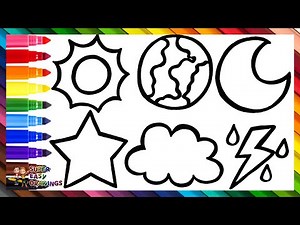 Drawing and Coloring the Solar System 🌎☀️⭐☁️⚡🌙 🌈 Drawings for Kids