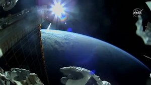 Watch: NASA astronauts spacewalk over a blue Earth
