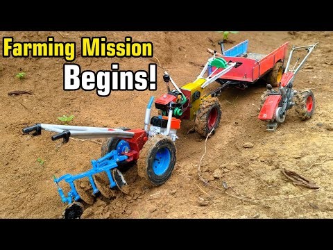 Real Farming Begins! 🚜Mini DIY Tractor Travels To Plow The Rice Field2