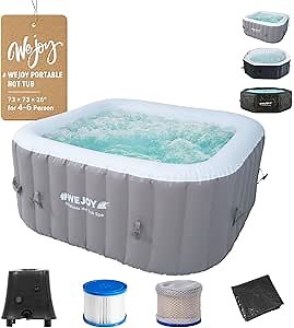 #WEJOY Portable Hot Tub 73X73X26 Inch Air Jet Spa 4-6 Person Inflatable Square Outdoor Heated Hot Tub Spa with 130 Bubble Jets
