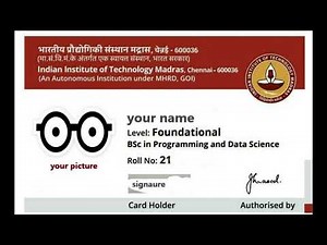 IIT Madras Bsc Online Degree ID card Format .