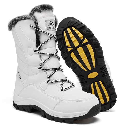 Women’s Snow Boot With Waterproof Lace Up Mid-Calf Outdoor Winter Deep Tread Rubber Sole