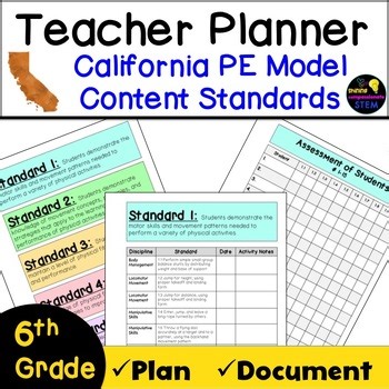 6th Grade California Physical Education Standards Printable Teacher Planner