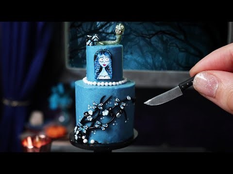 Tiny Tim Burton Corpse Bride Wedding Cake, Mini Halloween DIY Cake Decorating, Miniature Cooking