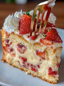 Strawberry Custard Delight Cake Layers of soft vanilla sponge, creamy custard, and fresh strawberries — a dreamy, fruity dessert perfection! Yield: 8–10 slices | Temp: Chill | Time: 1 hour cooling Key Ingredients First: 2 layers of vanilla sponge cake (store-bought or homemade) 2 cups fresh sliced strawberries ................................. Full Recipe in First Cօʍʍеոτ 👇 | TastyBeam