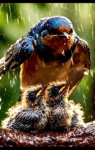 Mother Bird Protecting Her Babies in Heavy Rain | Nature’s Pure Love 🐦🌧️